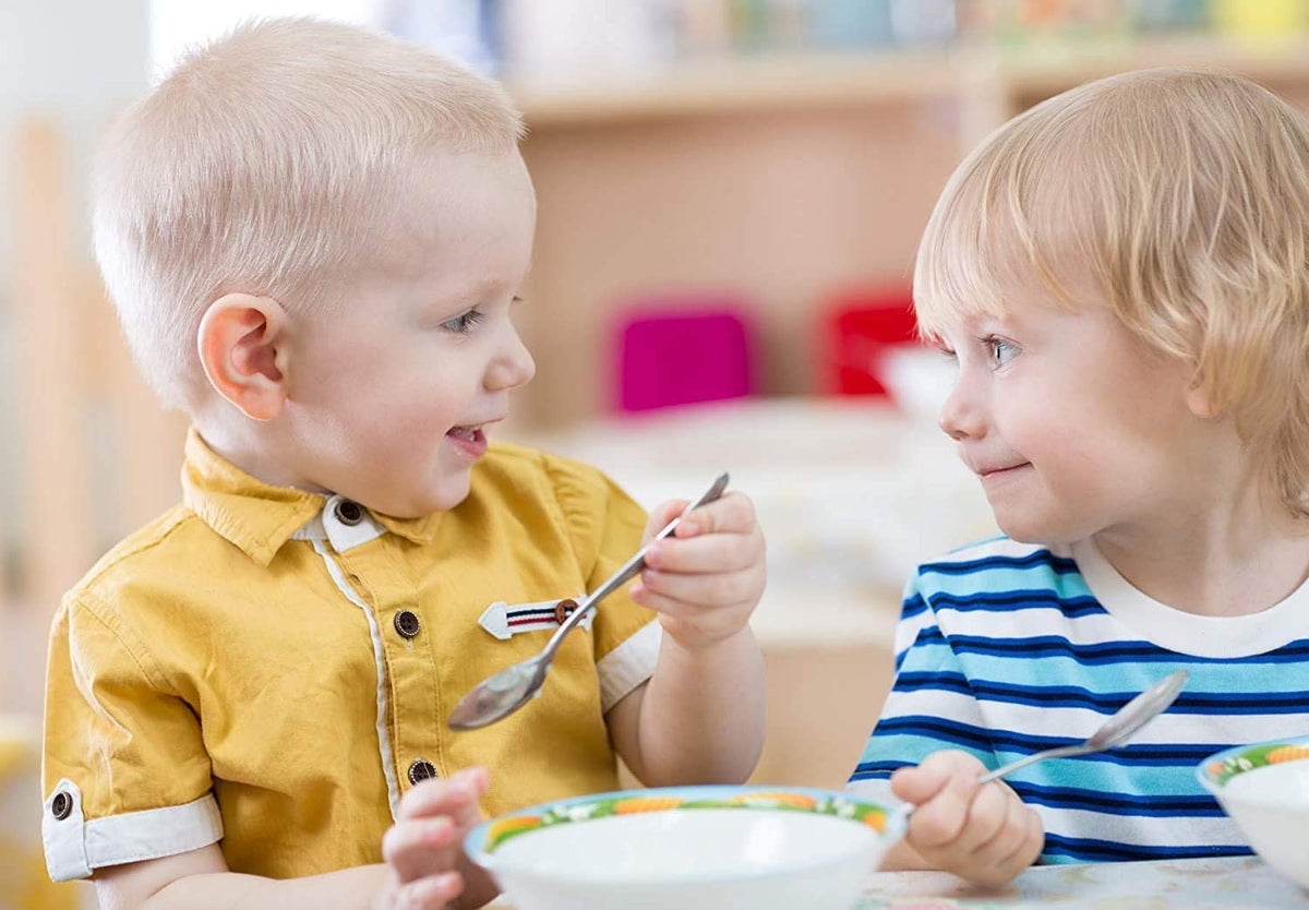 Juego de cubiertos de acero inoxidable de 9 piezas para niños, cubiertos seguros para niños y niños, juego de utensilios para niños, juego de cubiertos de metal para niños, incluye 3 cucharas pequeñas, 3 tenedores y 3 cuchillos