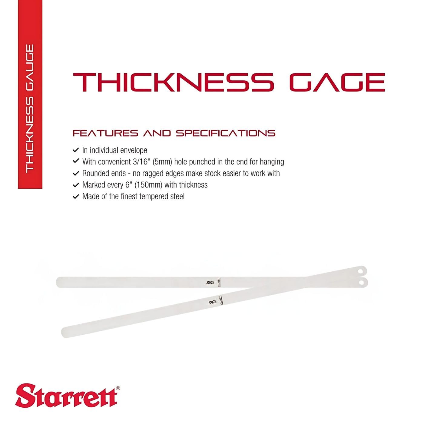 Gage de Acero Starrett 1/2 Pulgada Espesor de 0.001 Pulgadas