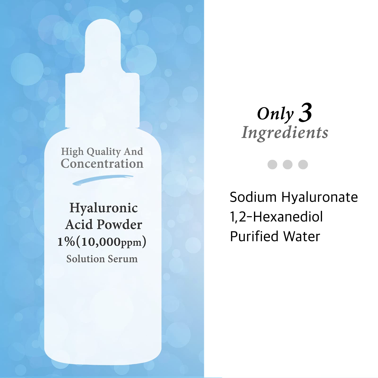 Serum en polvo de ácido hialurónico puro 1% para cara 10.000 ppm – antienvejecimiento + línea fina + hidratación intensa + hidratante facial + piel visiblemente rellena + previene el dolor de la vejiga 2 onzas líquidas