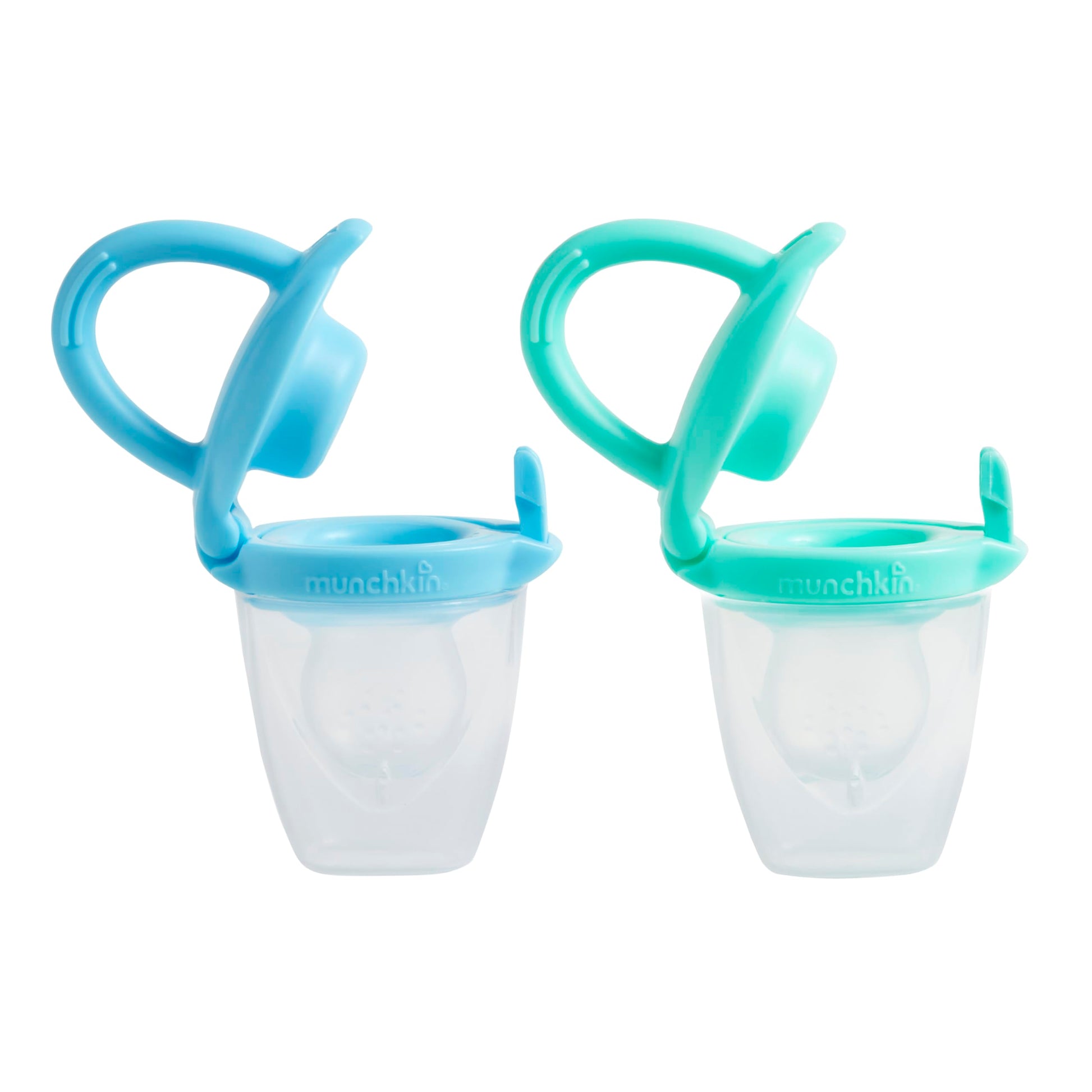 Comedero de Silicona Munchkin Azul Menta para Autoalimentación y Destete LED para Bebés Paquete de 2