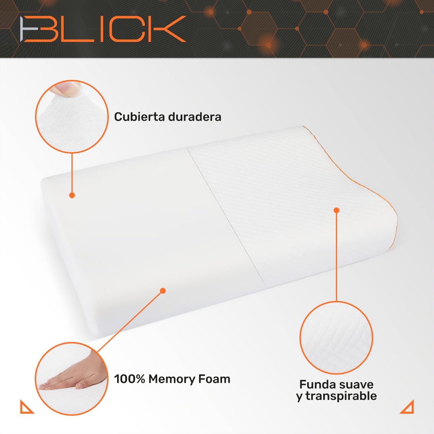 Blick Almohada Ortopedica Memory Foam con Diseño Ergonomico Altura Ajustable y Antialergico