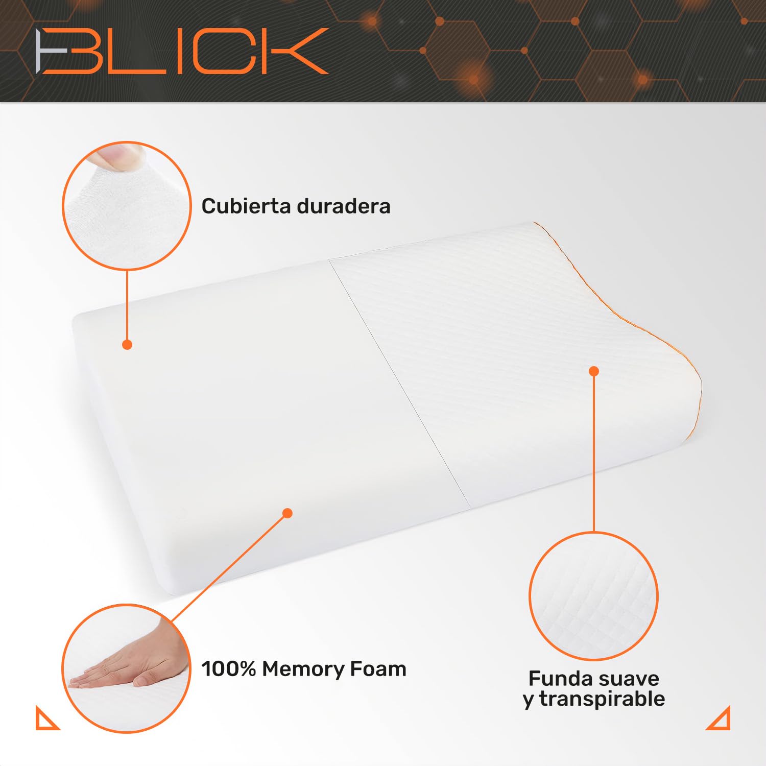 Blick Almohada Ortopedica Memory Foam con Diseño Ergonomico Altura Ajustable y Antialergico