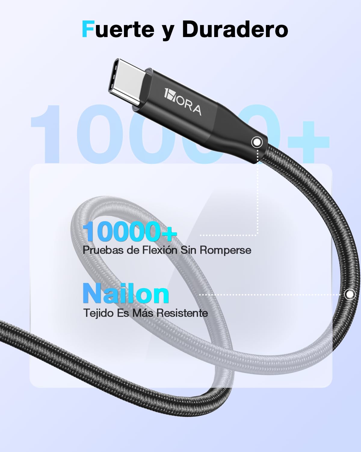 Cable USB C a USB A 60W 3A Nylon Tejido 2M Carga Rápida