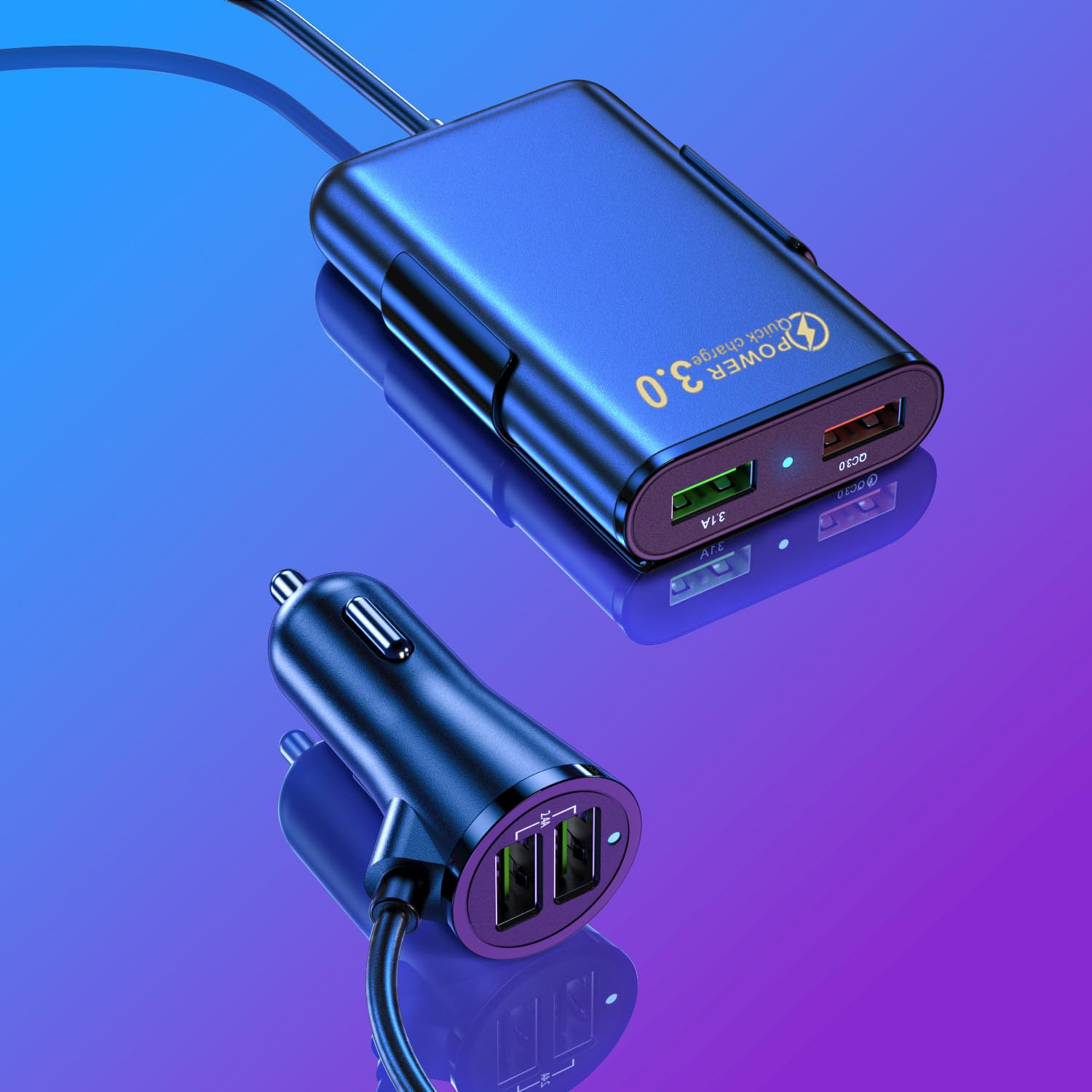 AMXYYDS Cargador para Auto USB C,Carga rapida,Cargador Coche Rápido con,Coche, QC 3.0 y PD,Cable de extensión 1.2m,Puerto USB para Auto(Redondo)