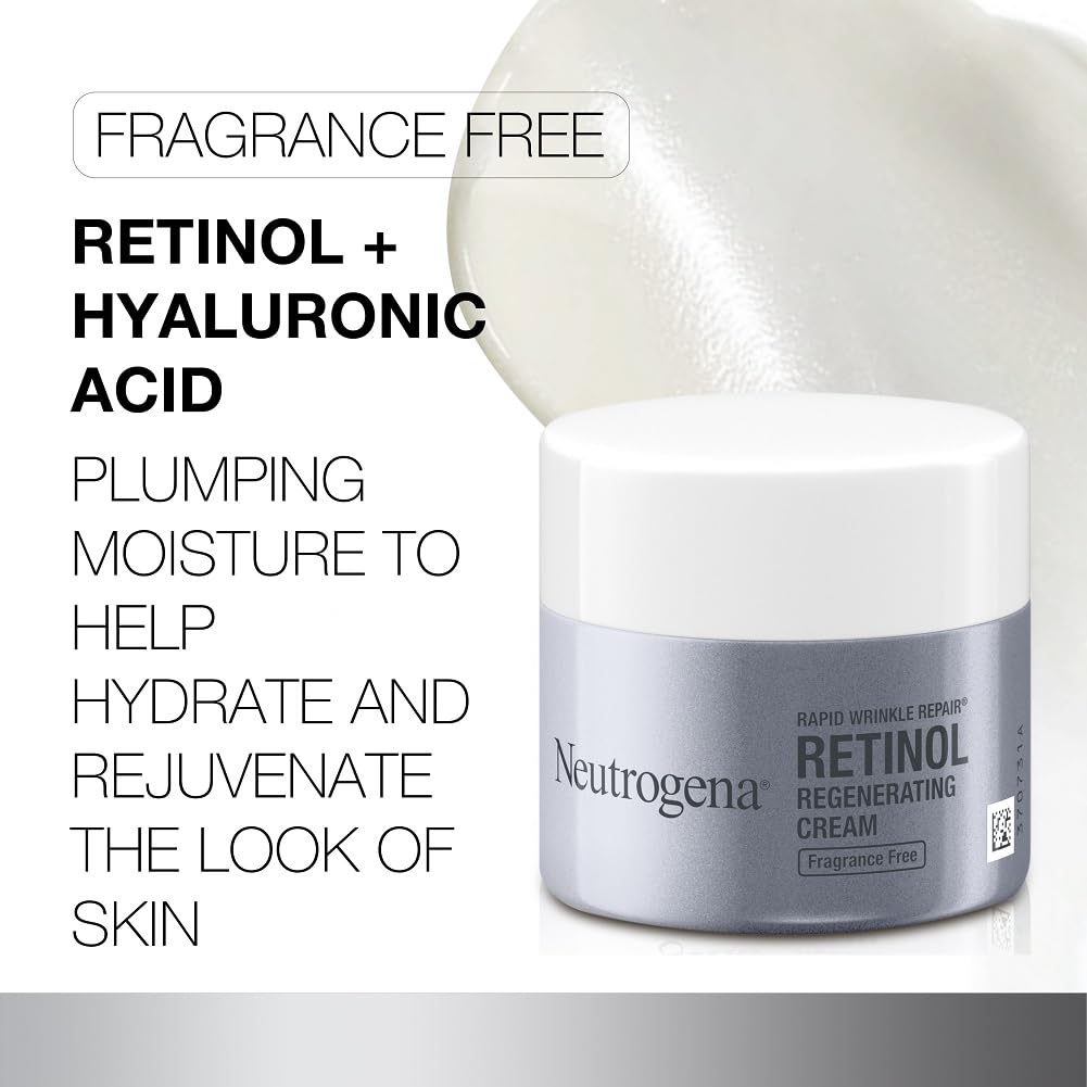 Neutrogena Rapid Wrinkle Repair Fragrance Free Moisturizing Anti-Wrinkle Retinol Cream with Hyaluronic Acid for Face & Neck, 1.7 oz