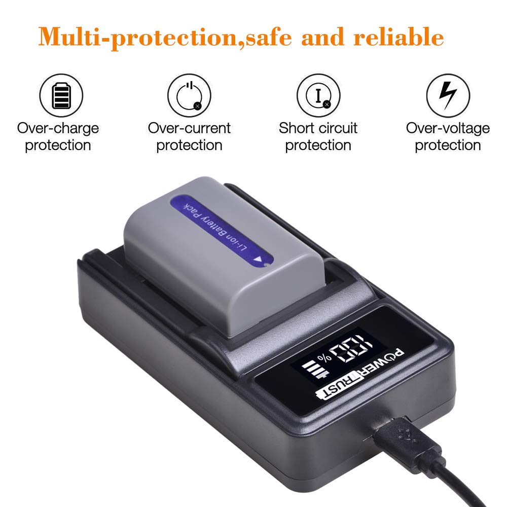 Batería y Cargador USB LED PowerTrust Negro para Sony NP-FP50
