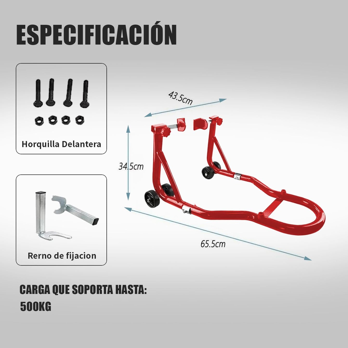 BOBOJIIIER Soporte Trasero para Motocicleta, Soporte de Elevación de Rueda Trasera, Moto Gato, Soporta Hasta 450 KG con Ruedas, Rojo, L
