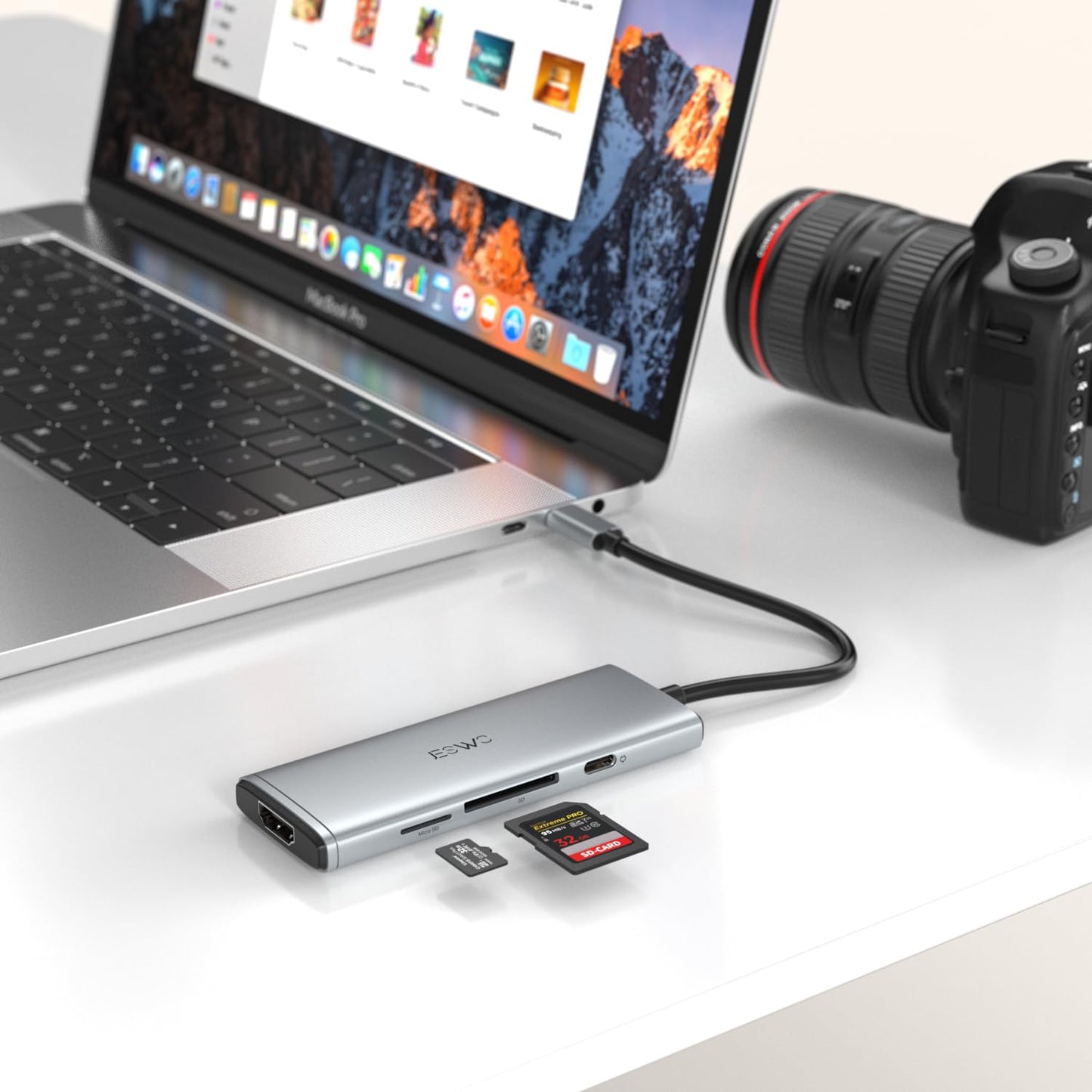 JESWO HUB USB C, 7 en 1 Adaptador USB C a HDMI 4K, USB 3.0, 2*USB 2.0, Lector Tarjeta SD/TF, USB C 100W PD Carga, Adaptador Tipo C para MacBook, MacBook Pro, Macbook Air, DELL, Surface etc. (Gris)