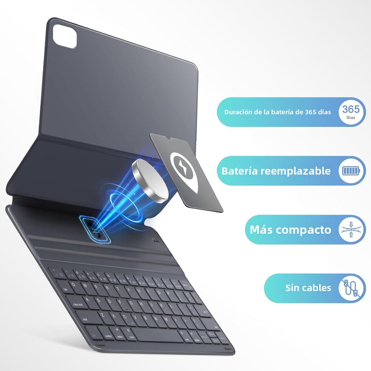 Funda Magnética con Teclado zienstar Gris para iPad 10.ª y 11.ª con Larga Duración de Pila