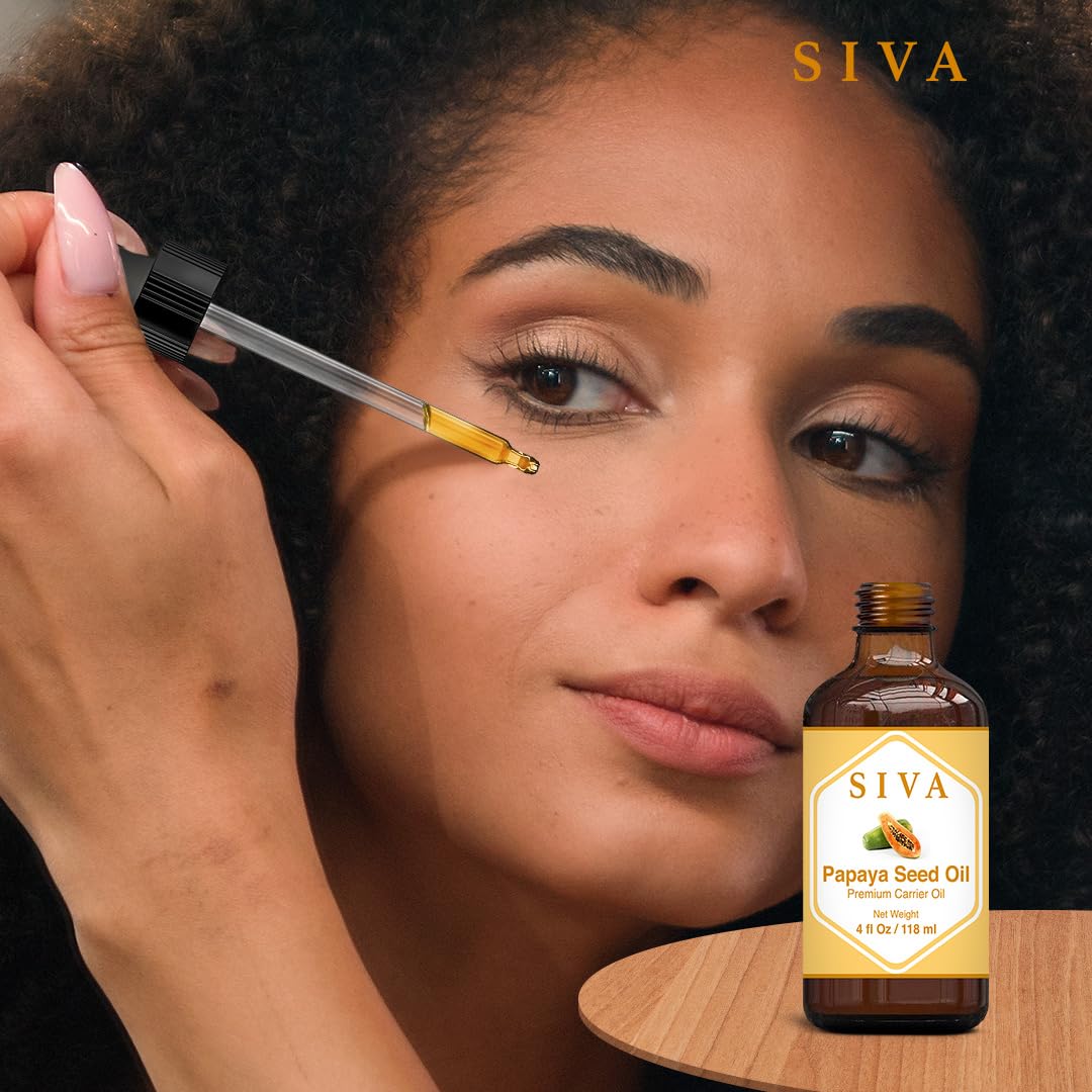 SIVA ORGANICS- Aceite de semilla de papaya SIVA 4 oz (118 ml) Aceite portador prensado en frío de primera calidad con gotero para el rostro y el cuidado de la piel.