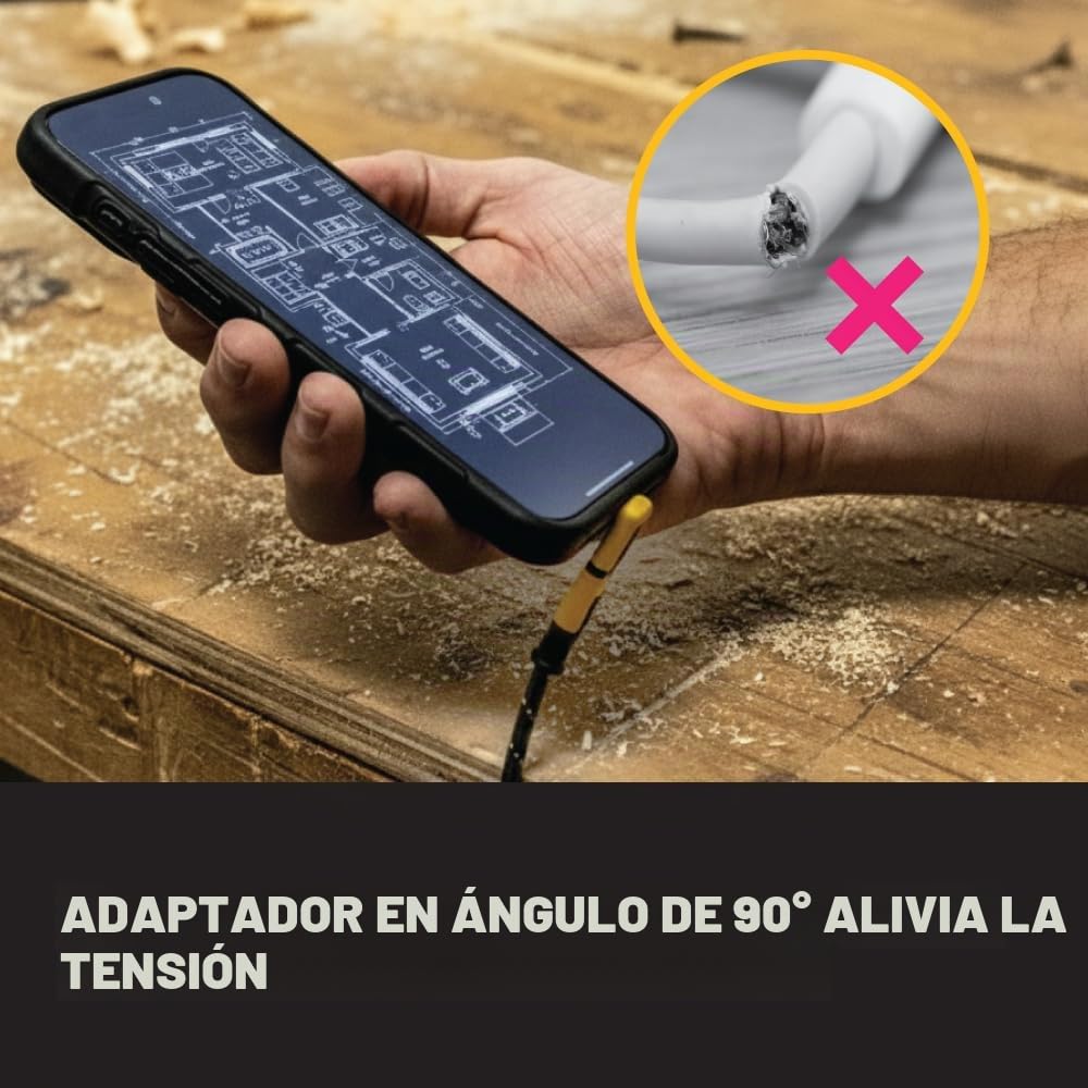 Adaptador USB-C DEWALT 90 Grados Resistente para Obras