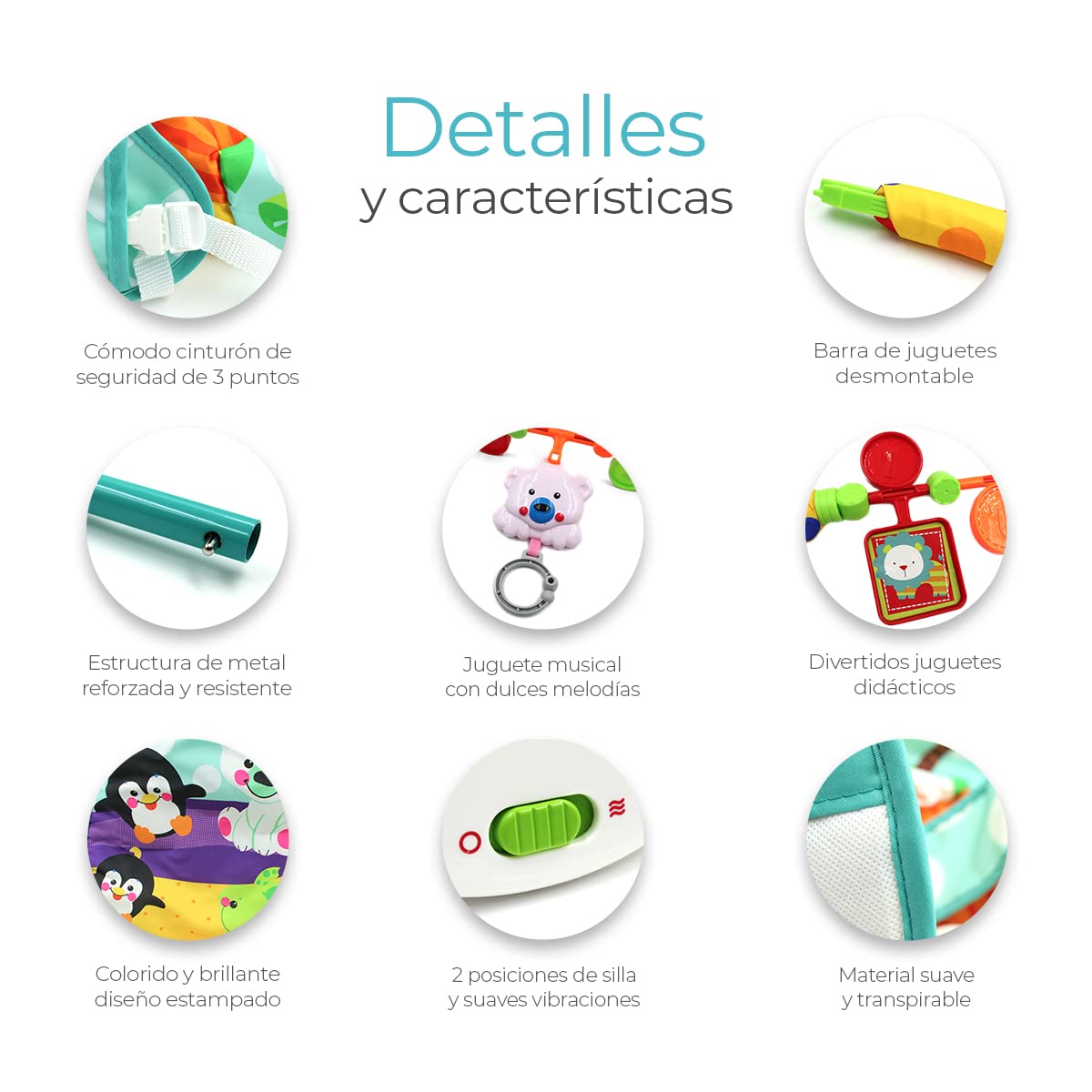 Silla Mecedora Raganet Verde Agua con Barra de Juguetes Desmontable para Bebés y Niños