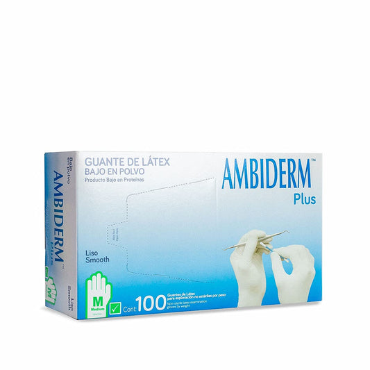 AMBIDERM - Guante de Látex Plus Liso Verde Mediano Caja con 100 Pzas