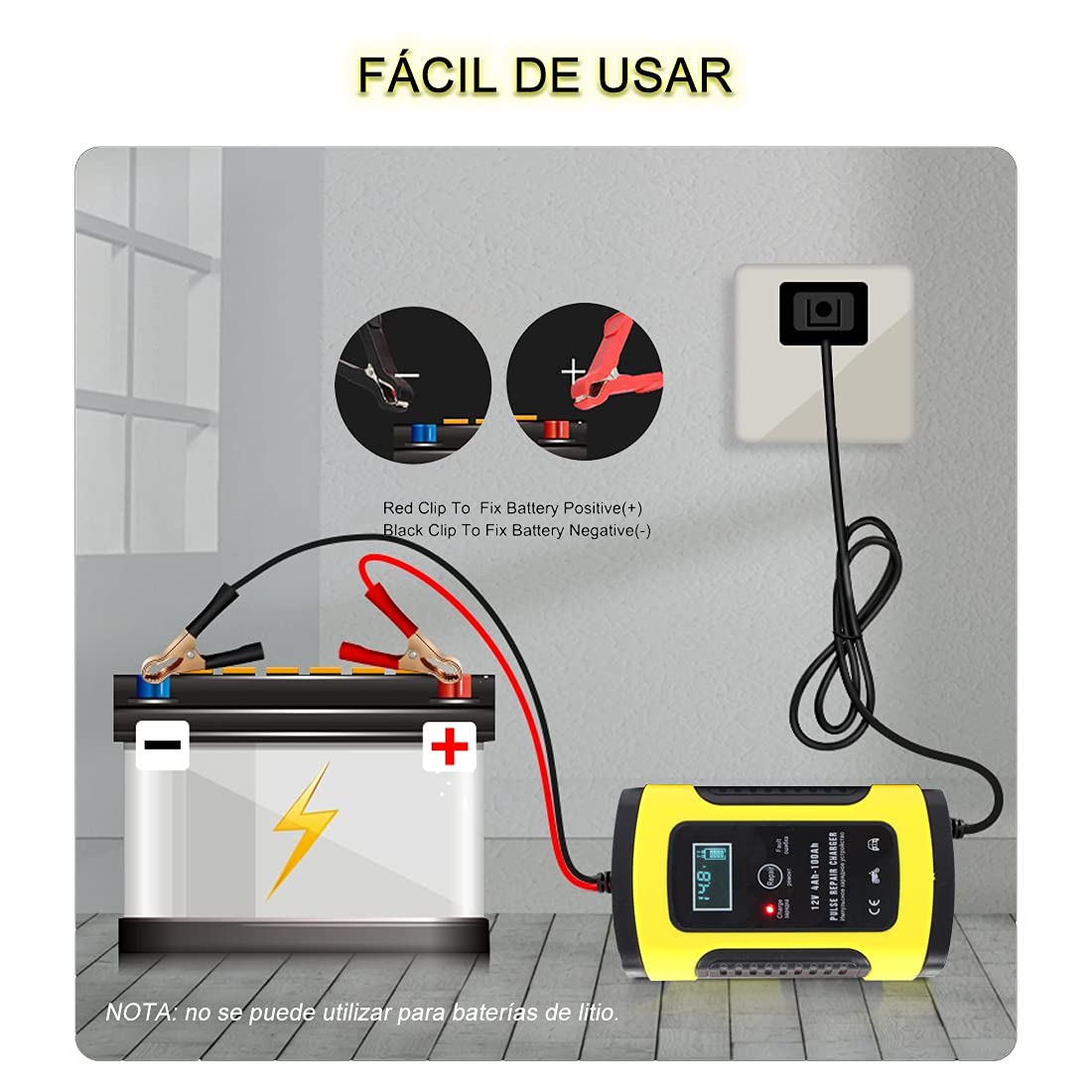 DQST Cargador de Bateria de Auto 12V 6A con LCD Pantalla, Ajuste Inteligente de Corriente para Cargar y Proteger La Batería. Aplicado a Coche, Motocicleta, SUV.