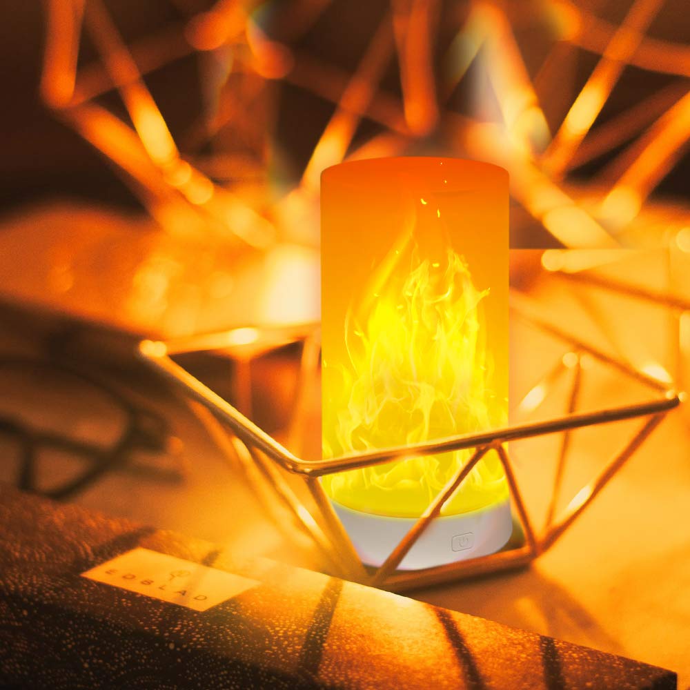 Luces LED de llama con temporizador remoto, PDGROW Lámpara de llama 4 modos USB recargable luces de fuego para interiores y exteriores, lámpara decorativa colgante para chimenea, luz romántica para