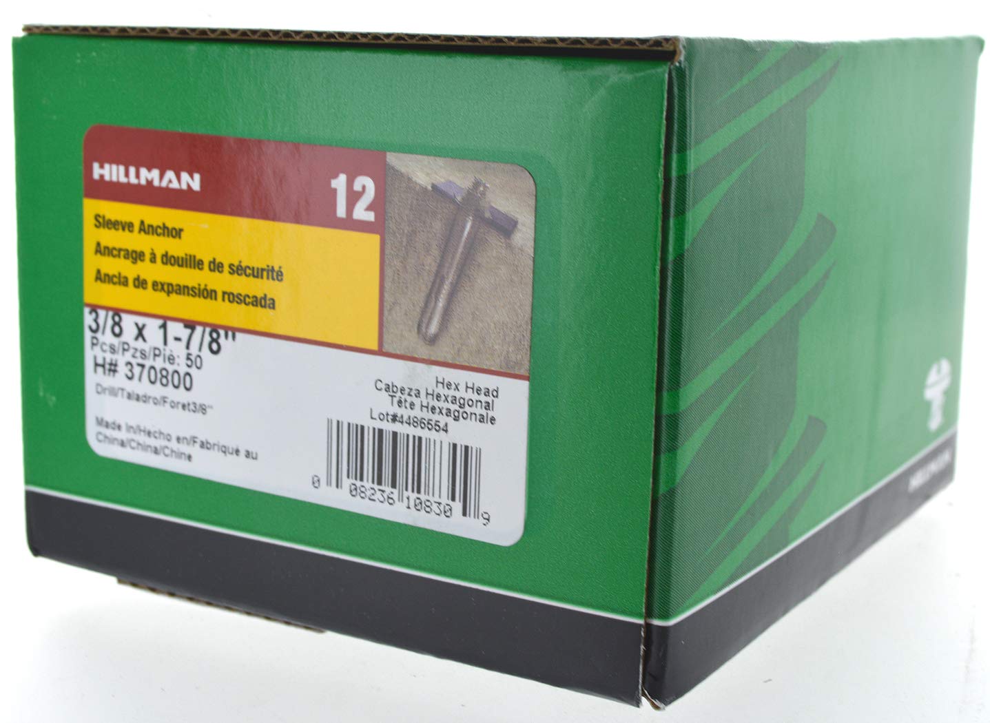 Hillman 370800 - Anclaje de cabeza hexagonal, 3/8 x 1-7/8 pulgadas, paquete de 50