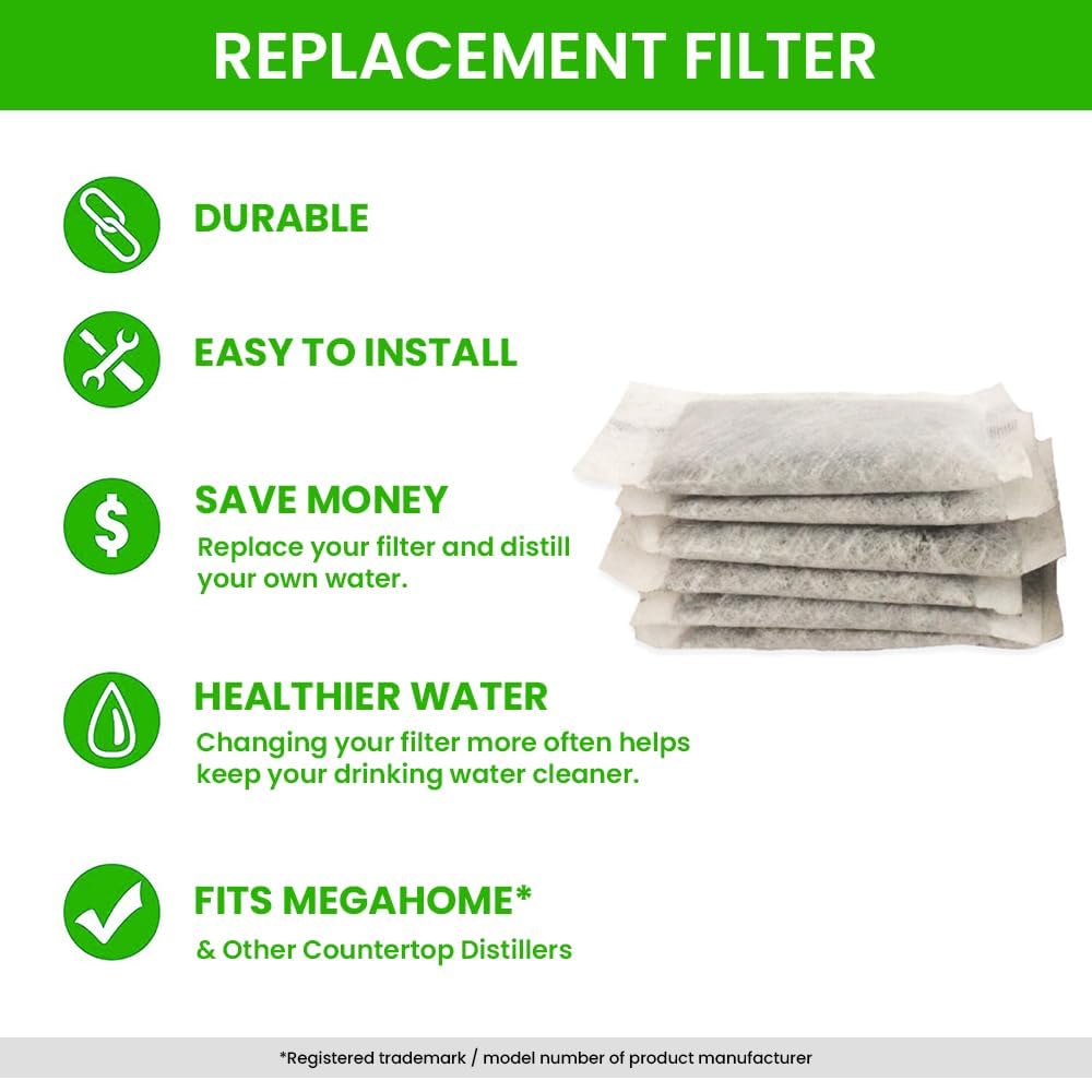 Green Piece® - Paquete de 24 filtros de destilador hechos de carbón activado. Funciona muy bien para Megahome y muchos otros destiladores de encimera, fabricado en Estados Unidos