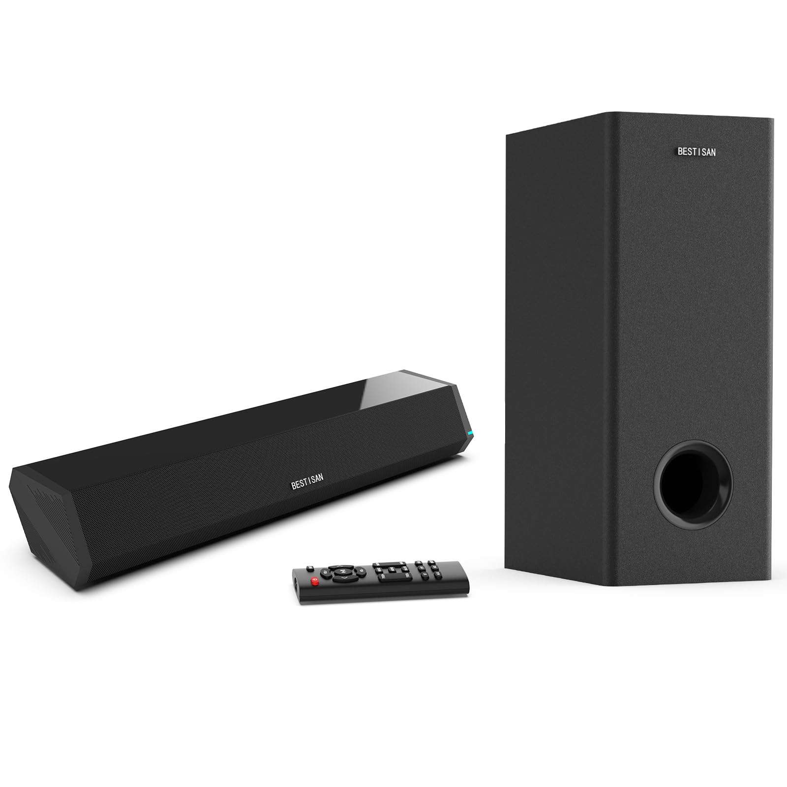 BESTISAN Barras de sonido para TV con subwoofer, 2.1 graves profundos pequeña barra de sonido para monitor de TV, altavoz de cine en casa, sistema de sonido envolvente para juegos de PC con conexión
