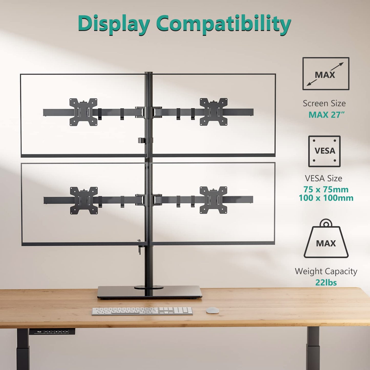 Soporte de Monitor cuádruple WALI Vidrio Ajustable Pantallas 17-27 Pulgadas