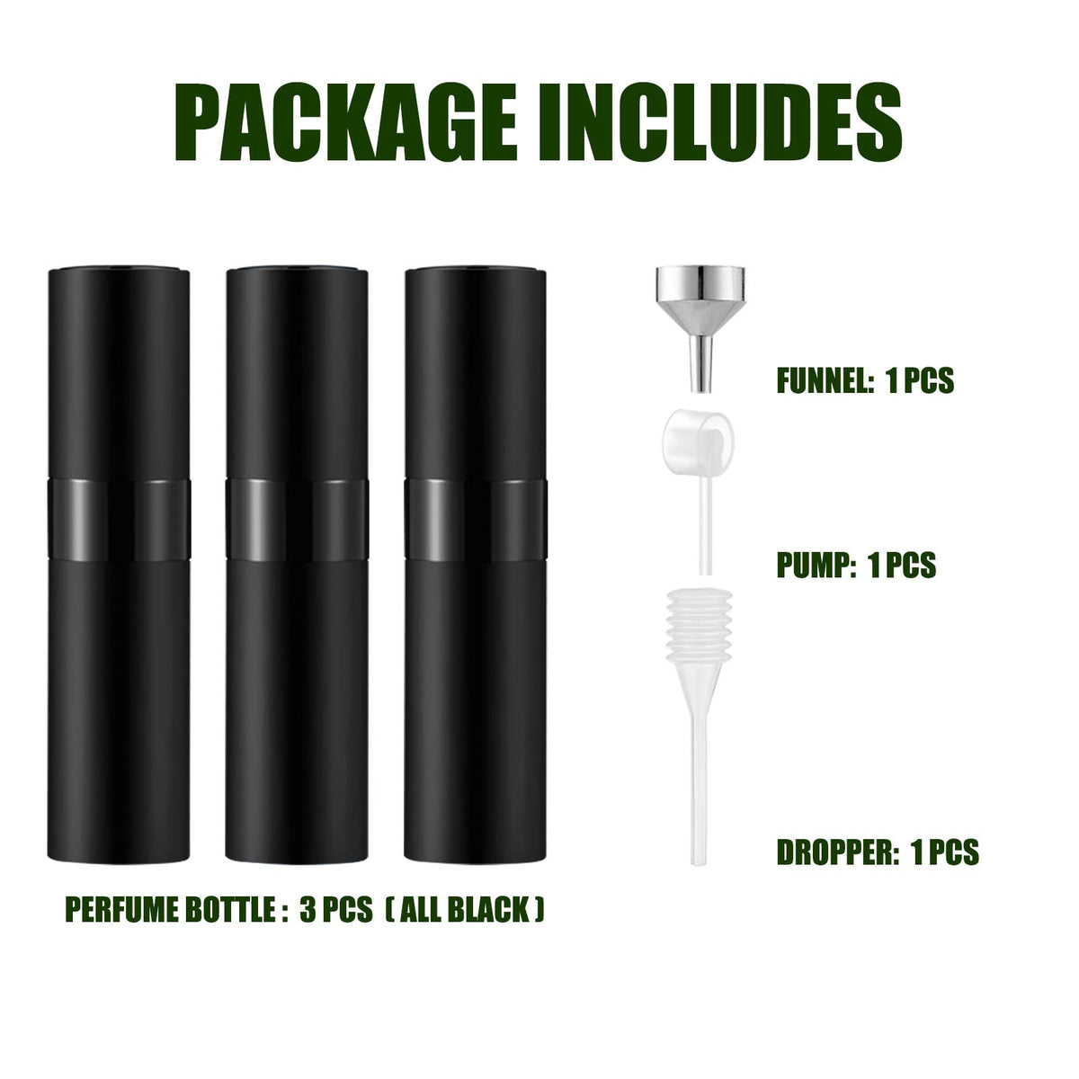 IRON BILL Atomizador de perfume de viaje recargable de 8 ml, botella de spray vacía de tamaño mini para perfume y colonia (3 unidades, negro mate