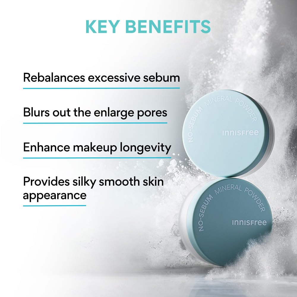 INNISFREE No-Sebum Mineral Powder 5 g – Polvo Suelto Matificante para Control de Brillo y Sebo – Acabado Natural Ligero