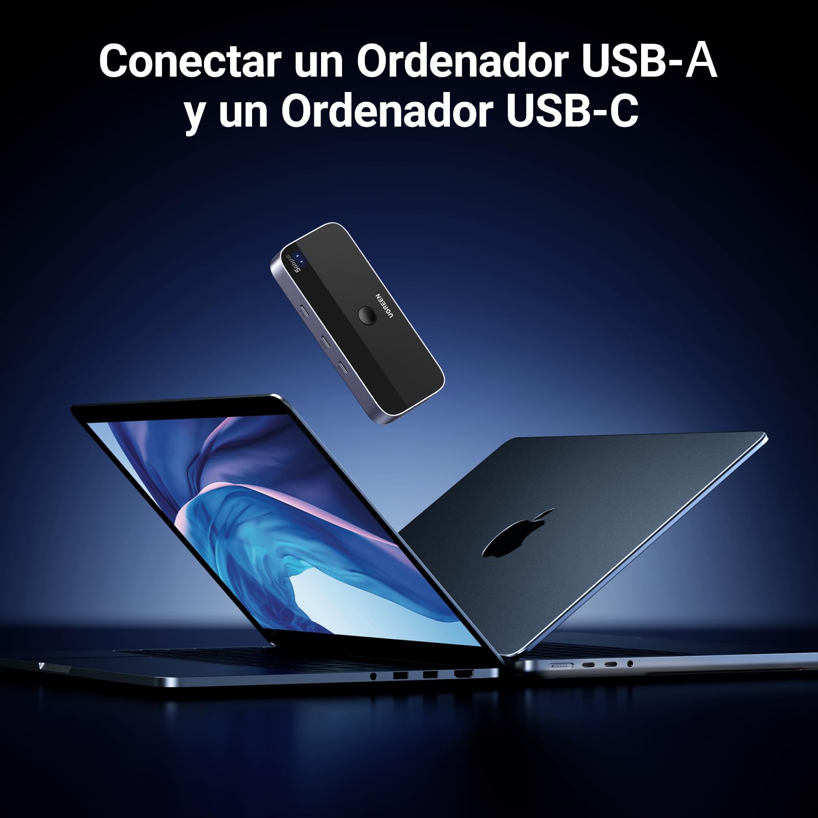 Switch USB C 3.0 UGREEN Negro con Cuatro Puertos para PC y Laptop