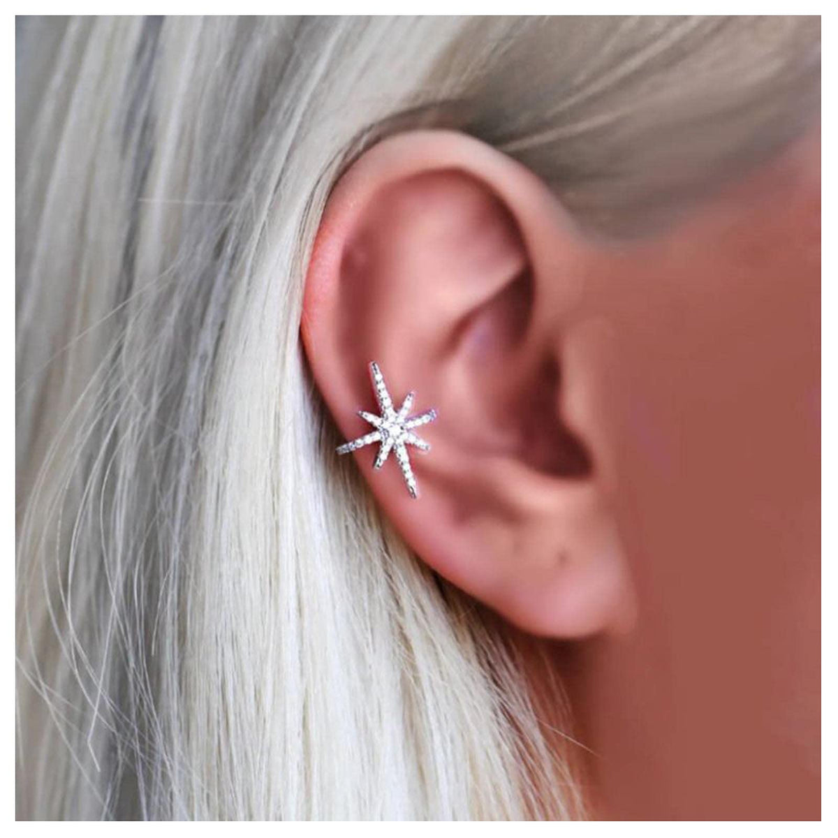 Yheakne Boho Northstar - Pendientes de plata con diseño de estrella pavimentada para cartílago, pendientes pequeños sin perforar, joyería para mujeres y niñas (plata)