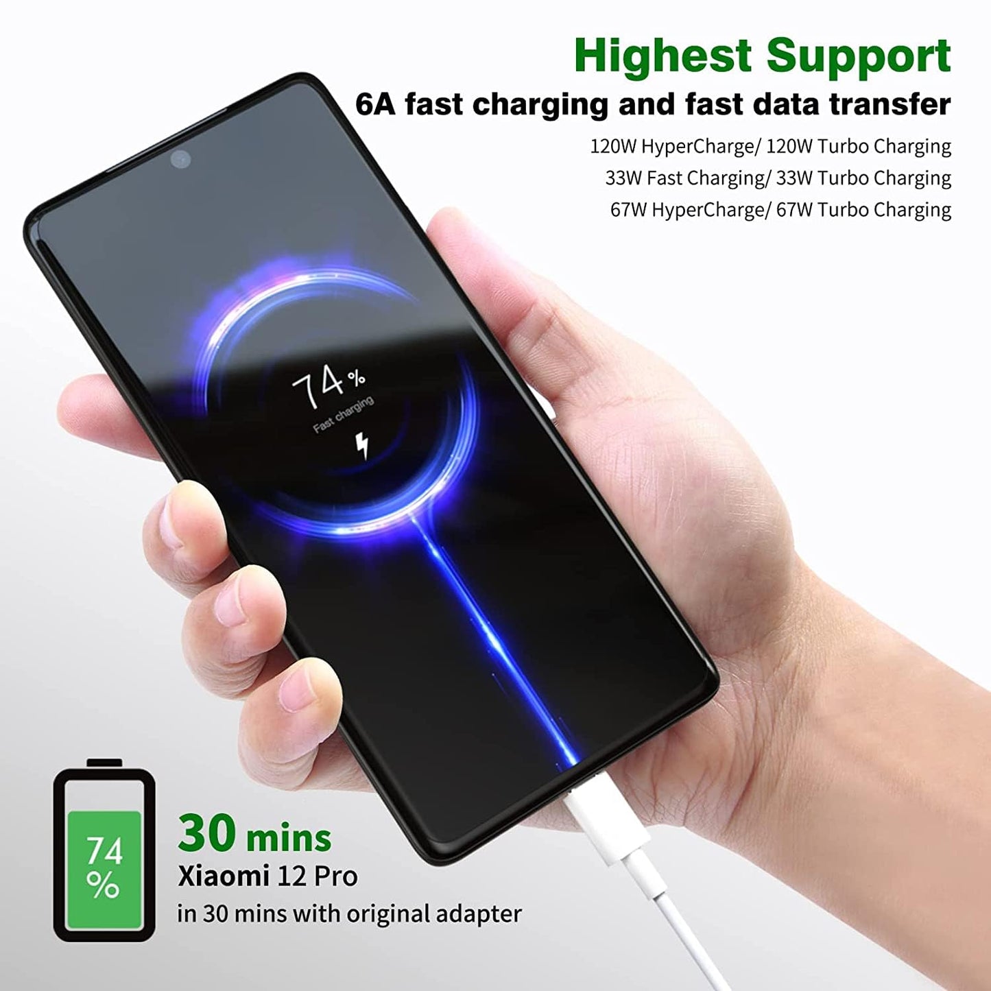 Cable USB C a USB A MORNWELL Blanco Carga Rápida 1M para Huawei y Otros Dispositivos