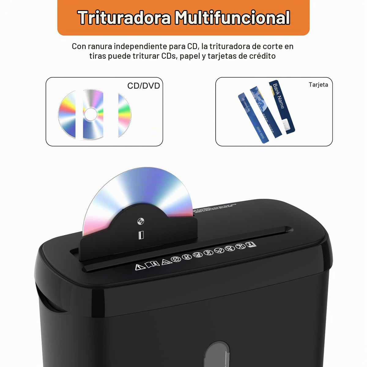 Trituradora de Papel Woolsche Negro Corte de Tira 10 Hojas para Oficina en Casa