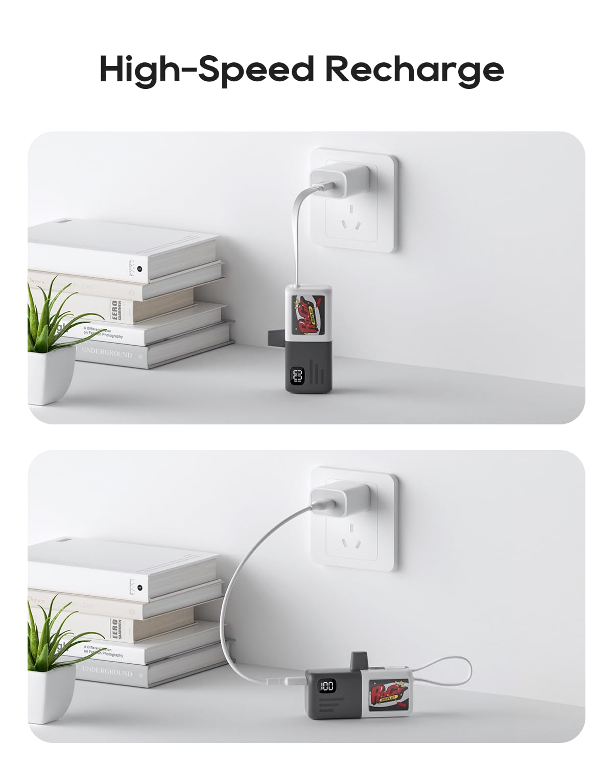 Kuulaa Mini bateria Portatil iPhone de 5000mAh con Conector Lightning y USB-C Integrado Batería Externa Power Bank Ultracompacta (tamaño lápiz Labial) Carga Rápida de 15W Pantalla Digital (Grey)