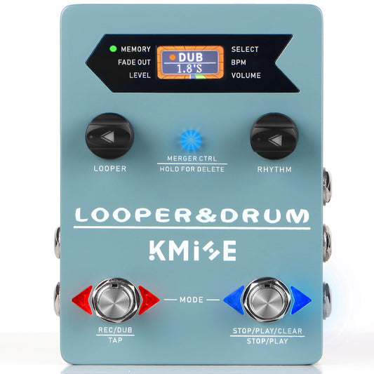 KMISE Loop Pedal & Drum Machine 2 en 1, pedal estéreo para guitarra con 100 estilos de ranuras de tambor, 40 ranuras 160 minutos de capacidad de grabación de looper compatible con