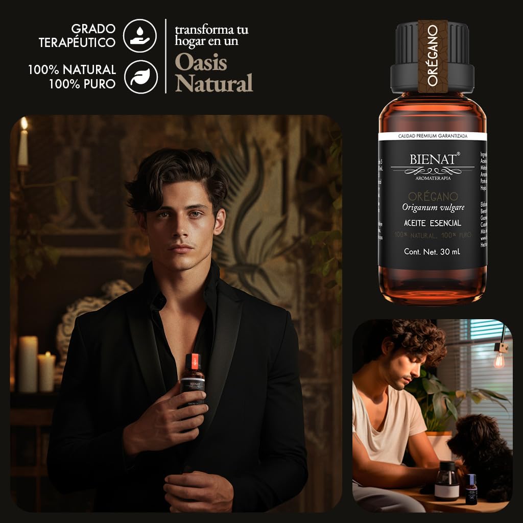 BIENAT AROMATERAPIA Aceite Esencial de Orégano 30mL | 100% Puro y Concentrado | Ideal para Difusor de Aromas, Humidificador, Aromaterapia, Masajes, Meditación, Jabones y Velas | Esencia Natural en Gotas