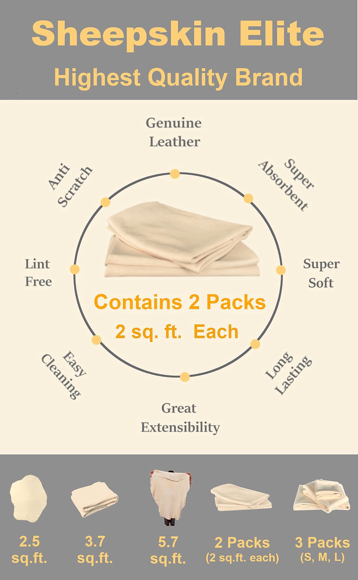 Toalla de Secado Sheepskin Elite Gamuza Natural Súper Absorbente para Lavado de Autos