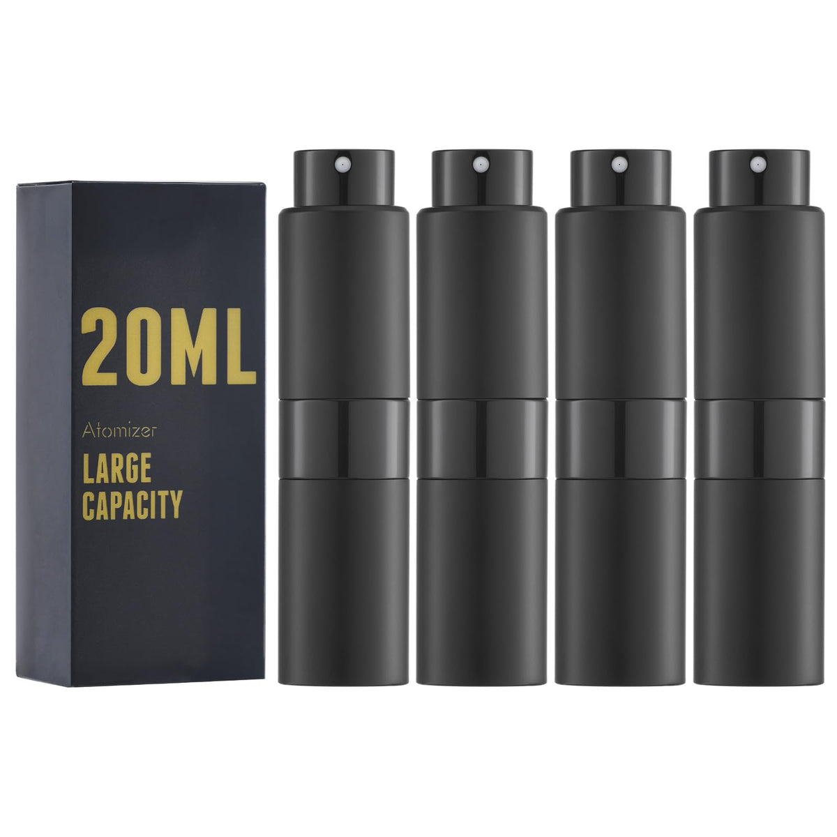 owlyee atomizador de perfume de 20 ml, botella de aerosol de colonia de viaje, mini dispensador vacío (negro, 4 piezas)