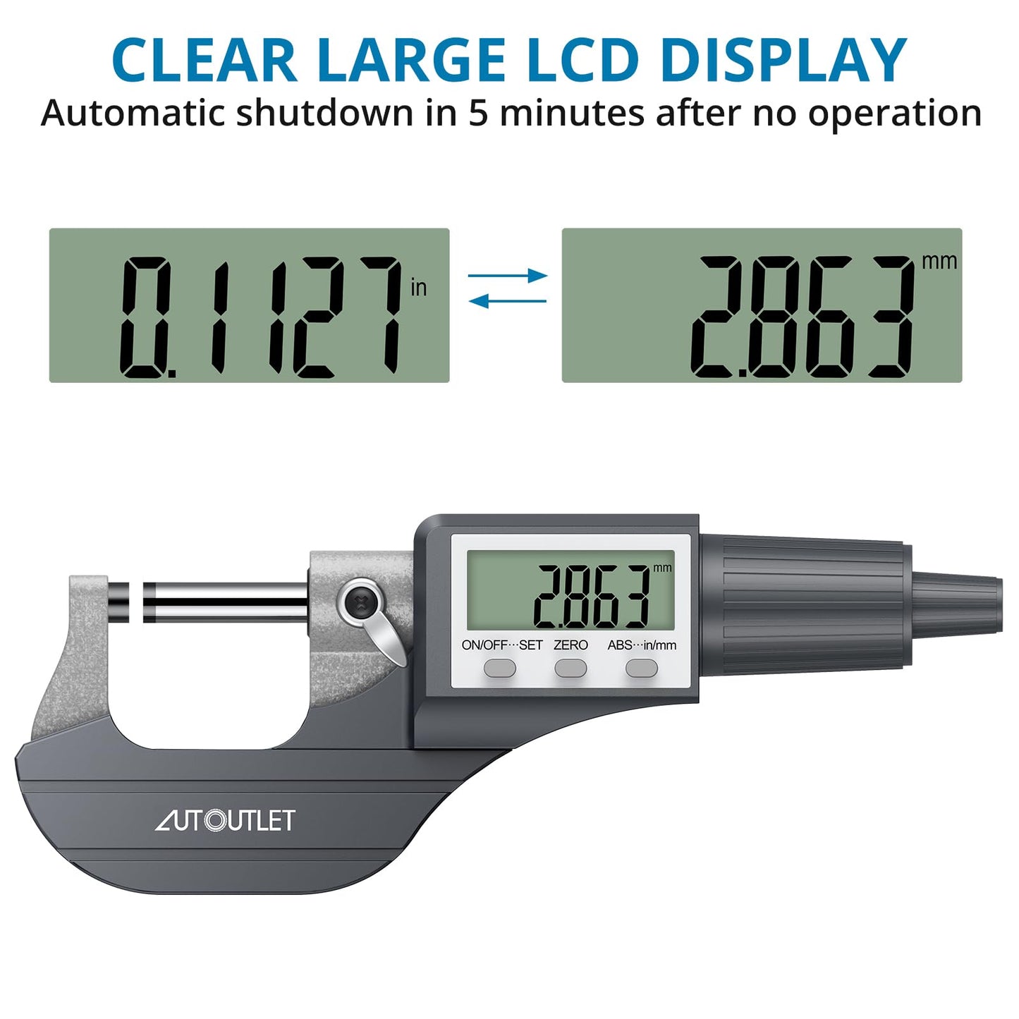 AUTOUTLET - Micrómetro electrónico digital de 0 a 25 mm, herramienta de medición de precisión con visualización LCD y estuche de transporte para una medición precisa