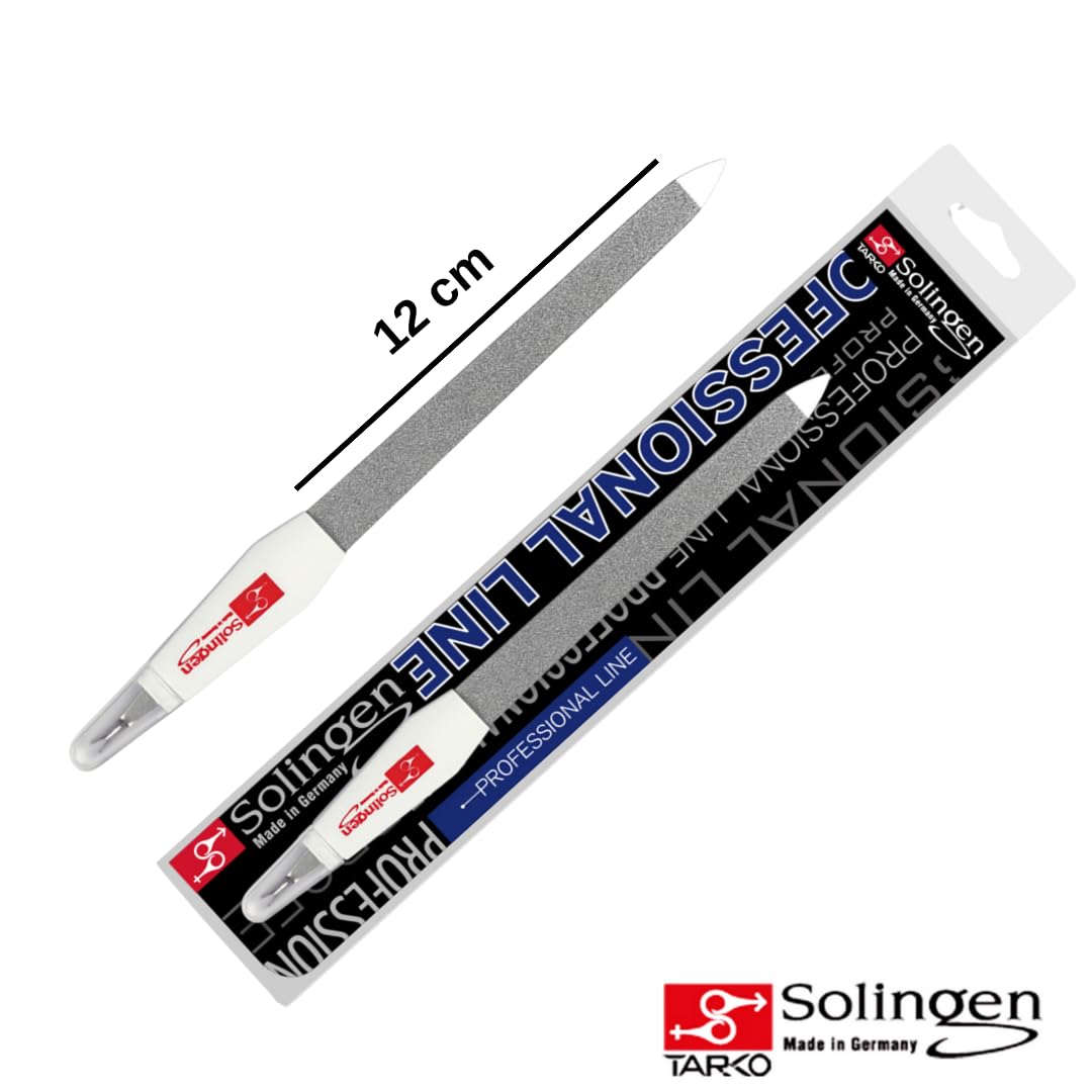 Solingen - Lima de uñas profesional de acero inoxidable – Cortadora de cutículas, herramienta 2 en 1 para cuidado de uñas de manos y pies, limas de zafiro y cortador de piel muerta afilada