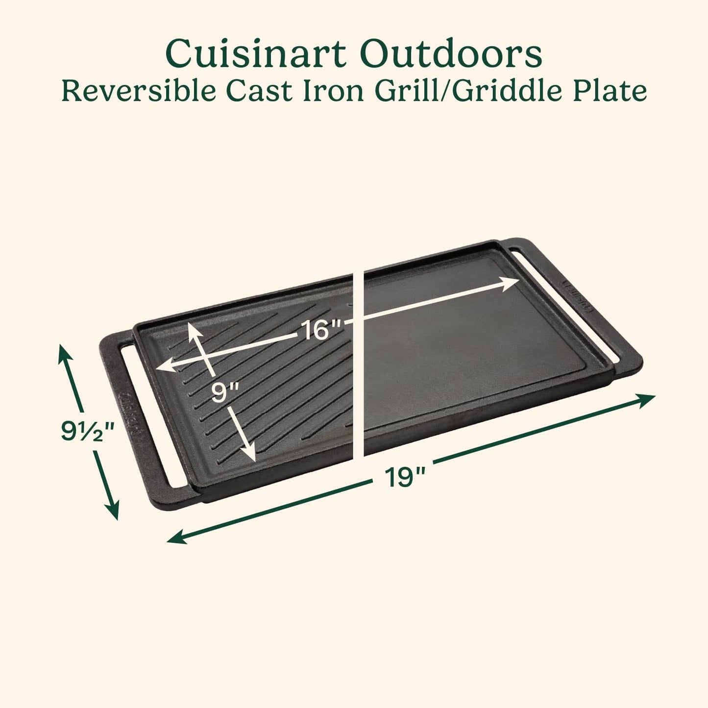 Cuisinart CCP-2000 - Plancha reversible de hierro fundido, parrilla acanalada y plancha plana lisa