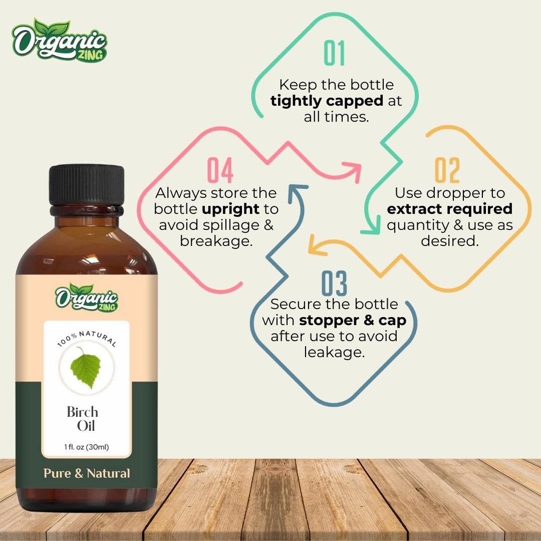 Organic Zing Birch (Betula) Oil | Pure & Natural Essential Oil for Skincare, Hair Care, Aroma & Diffusers- 30ml/1.01fl oz