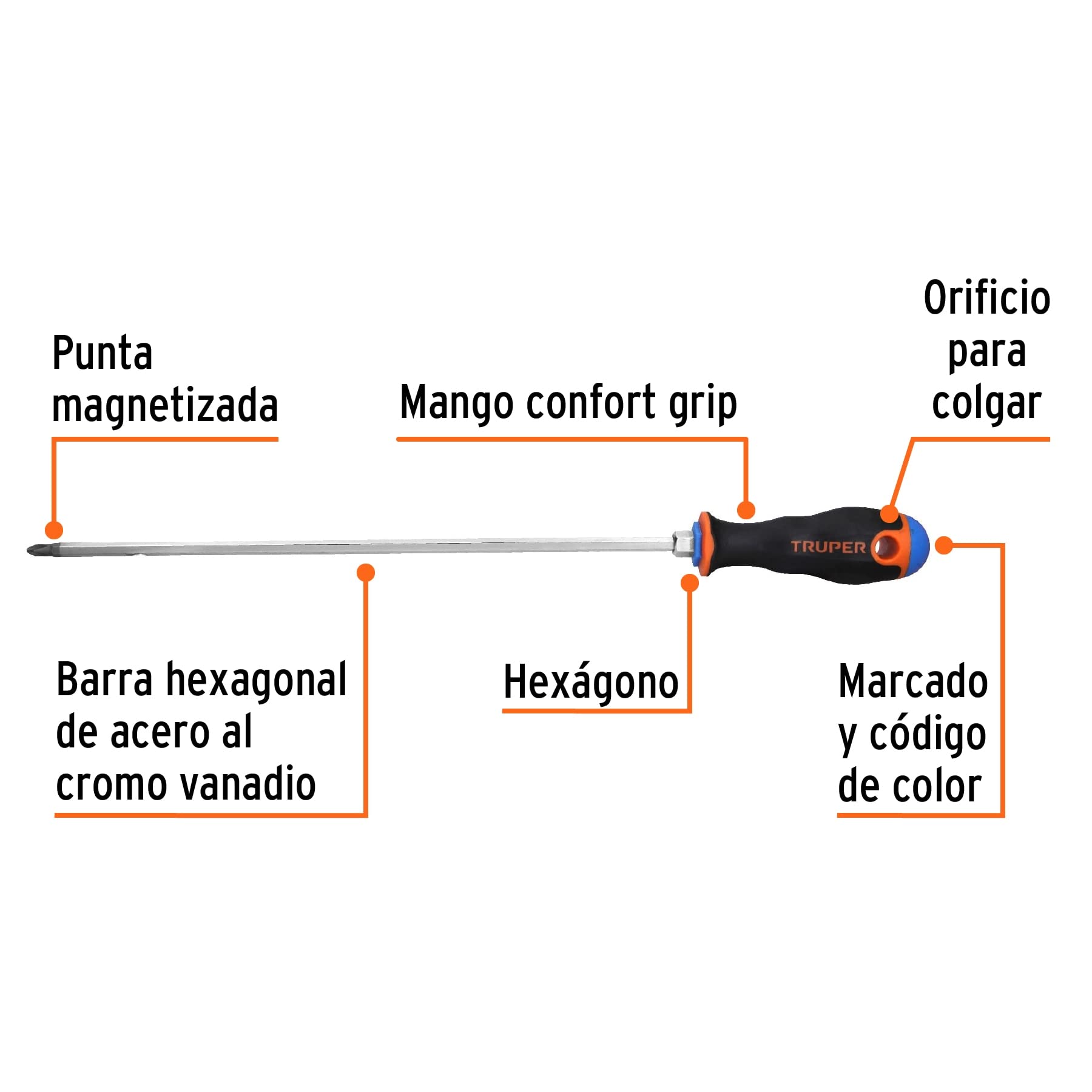 Desarmador de Cruz Truper Naranja Mango Comfort Grip