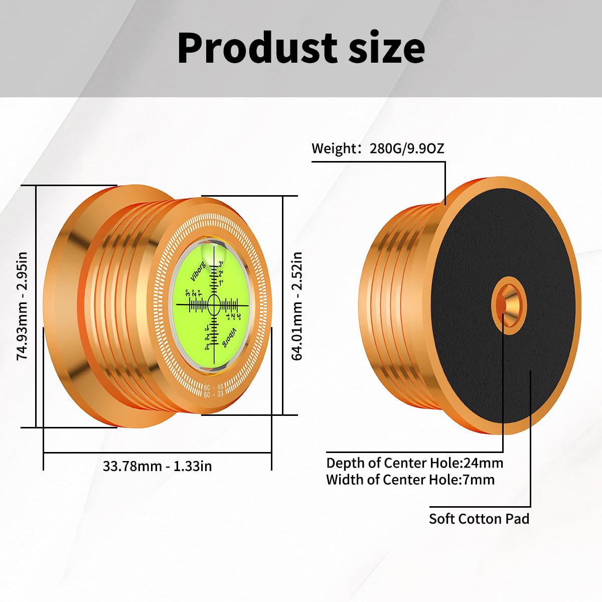 Viborg 60HZ 3 In 1 Record Clamp LP Disc Stabilizer Turntable Gold For Vibration Balanced