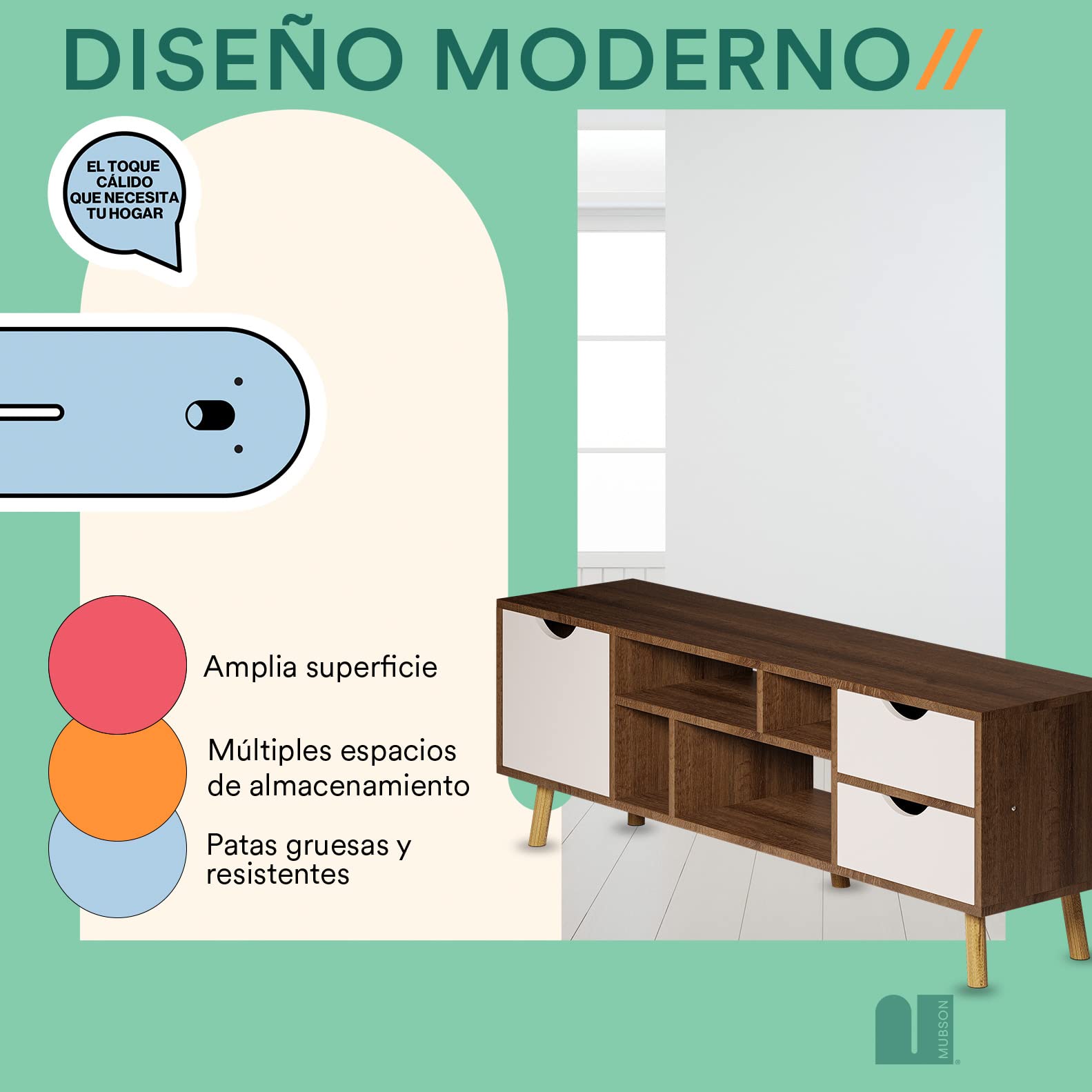 Centro de Entretenimiento MUBSON Café Compatible con Pantallas de Hasta 55 Pulgadas Con Cajoneras