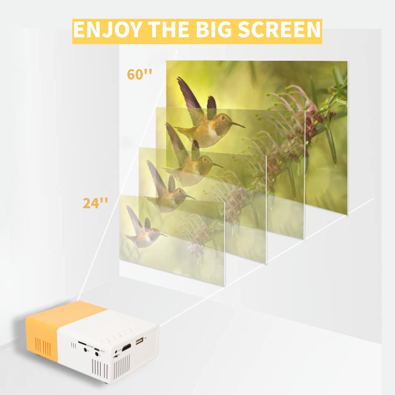EBTOOLS Mini , TFT LCD 1080P Portátil, 240x320 de Películas 24 Proyección de 60 Pulgadas para Cine en Casa, HD con Control Remoto