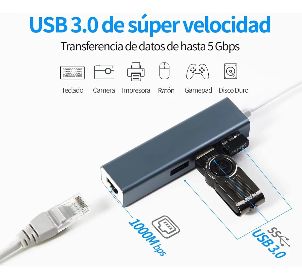 Genérico Adaptador USB C a Ethernet, Adaptador Ethernet USB C a RJ45 Thunderbolt 3, LAN de Red 10/100Mbps para MacBook Pro, MacBook Air, iPad Pro, Surface, DELL XPS y más