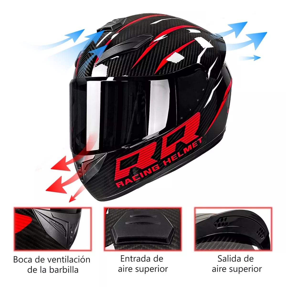Casco Motocicleta,Cascos para Motos Certificados Dot,Cascos de Moto con Visor ANTIVAHO,Cascos Motocross Mujer Hombre Motos Accesorios (M)
