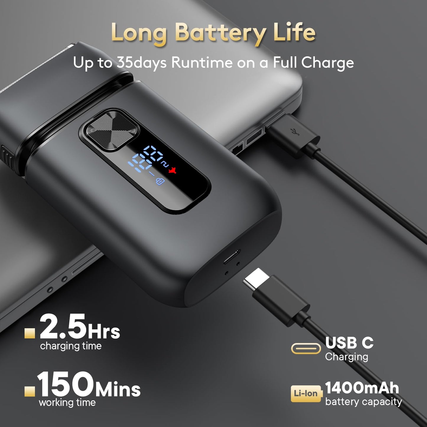 Brightup - Afeitadora de aluminio, maquinilla de afeitar eléctrica y afeitadoras para hombres con recortador, USB-C recargable inalámbrica, doble cuchillas flotantes impermeables para una cara de
