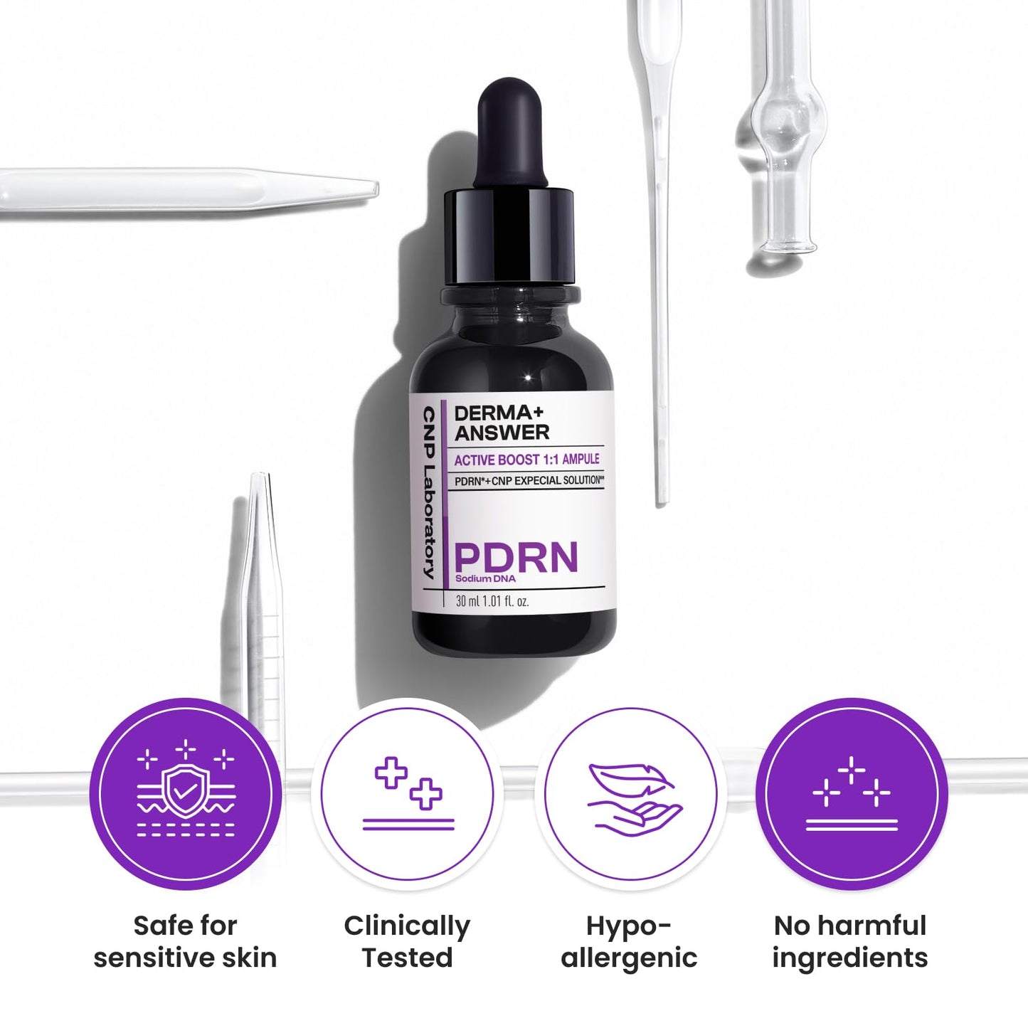Suero facial Active Boost de PDRN que suaviza las líneas finas y las arrugas, rejuvenece y reafirma la piel, potenciador antienvejecimiento con colágeno, cuidado de la piel coreano, 1,01 fl. oz. (30