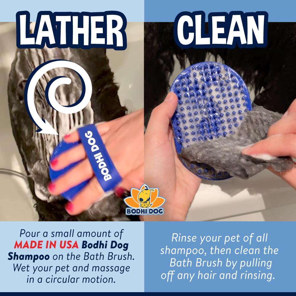 Bodhi Dog Cepillo para Polvo de champú para Mascotas | Cepillo para Polvo de Masaje Relajante con cerdas de Goma para Lavar Perros y Gatos | Calidad Profesional