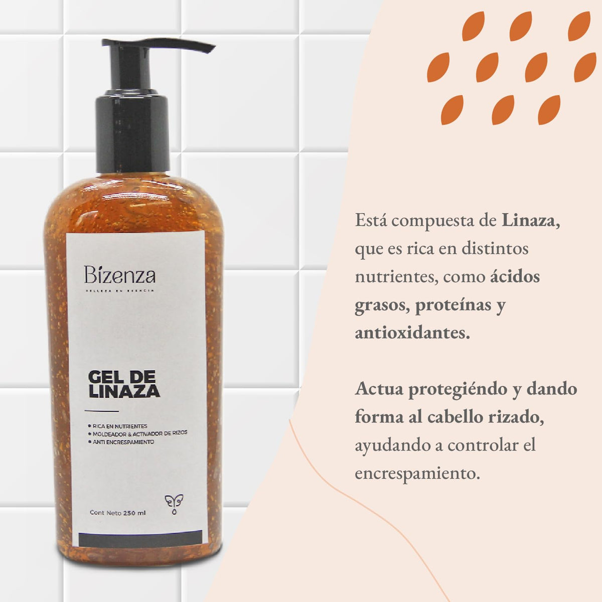 Bizenza - Gel Fijador de Linaza para Cabello - Activador de Rizos, Combate el Encrespamiento, Fortalece e Hidrata el Cabello - 250 ml