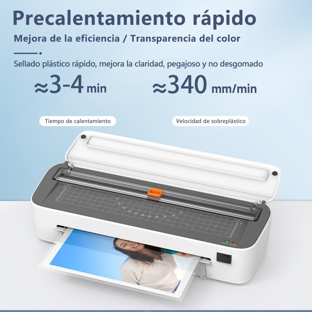 Laminadora Enmicadora Térmica de Multifuncional 6 en 1, A4 Máquina Laminadora+Cortador de Papel+300 Hojas Laminadoras(SL388)