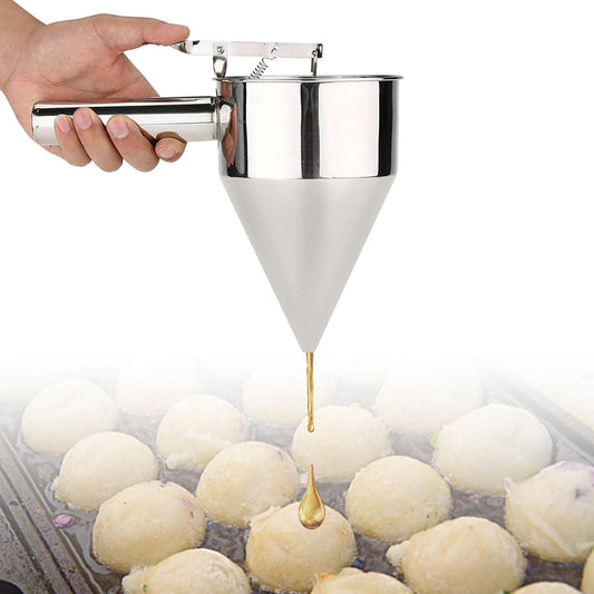 Jadeshay Embudos para Cocina, Dispensador de Masa para Hotcakes Dispensador de Masa para Takoyaki Embudo de Acero Inoxidable con Soporte, Perfecto para Cocinas Profesionales, Pastelerías y Juice Shops